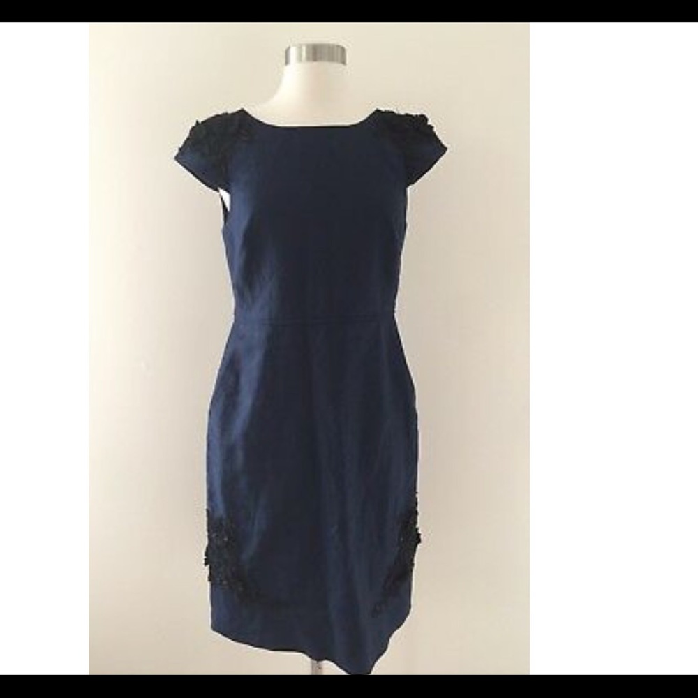 J. Crew Collection Navy Linen Dress embroidered 12